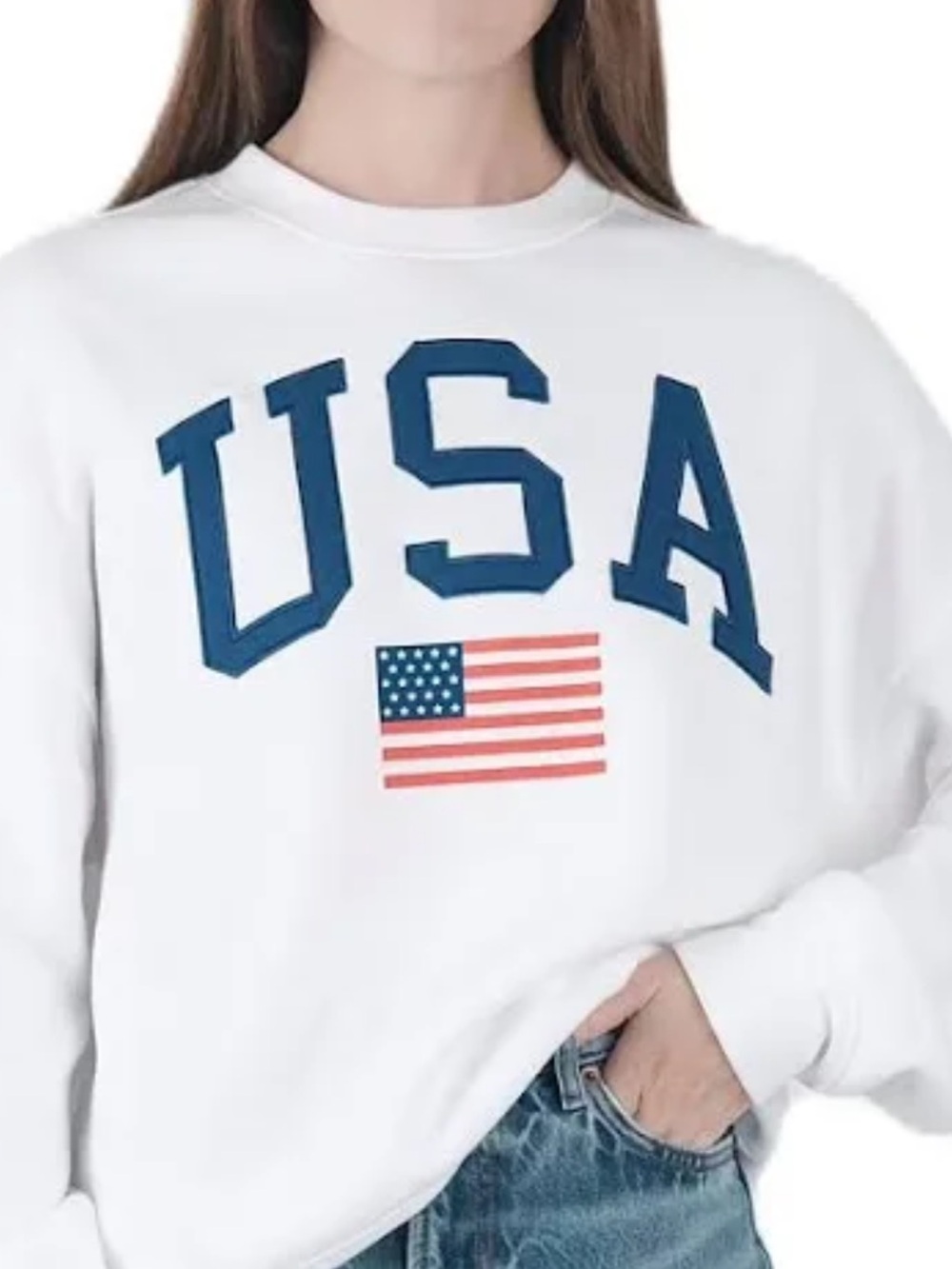 Mighty Fine White USA Appliqué Sweatshirt with American Flag